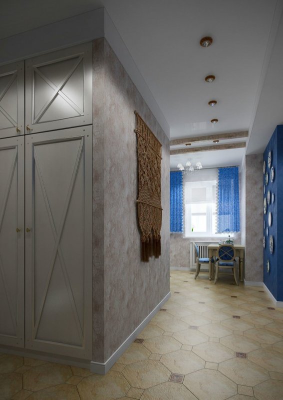 Длинный коридор переходящий в кухню