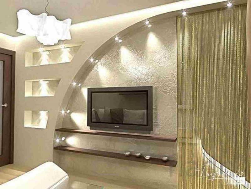 Отделка гостиной камнем