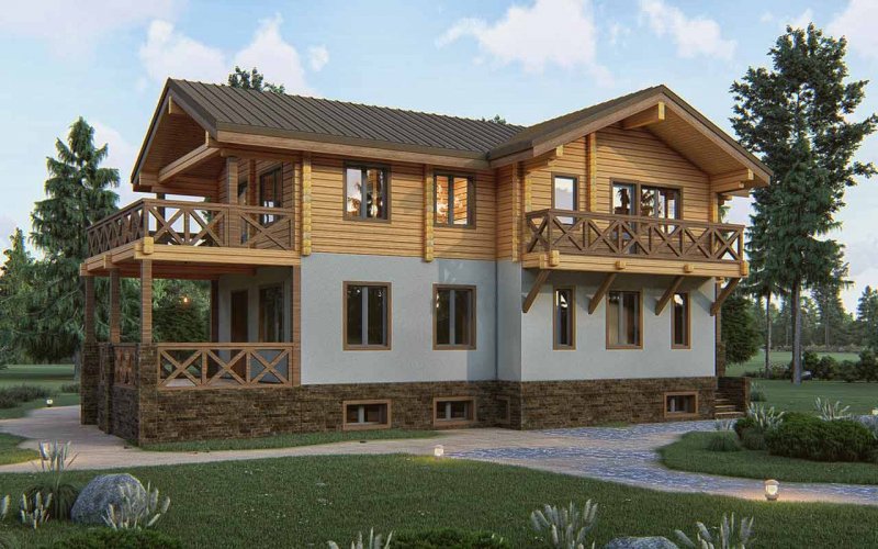 Комбинированный дом из газобетона и клееного бруса