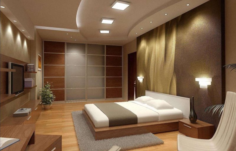 Гипсокартонные потолки для спальни в Hi Tech стиле