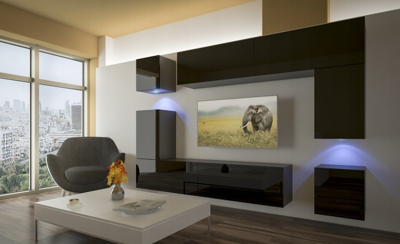 Стенка Модерн - эффект 3d - комплект с led 16к