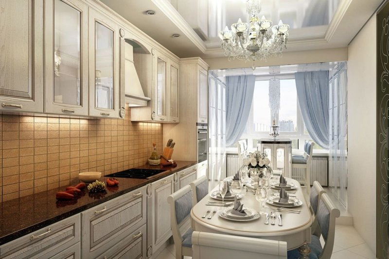 Кухня классика светлая 9кв м
