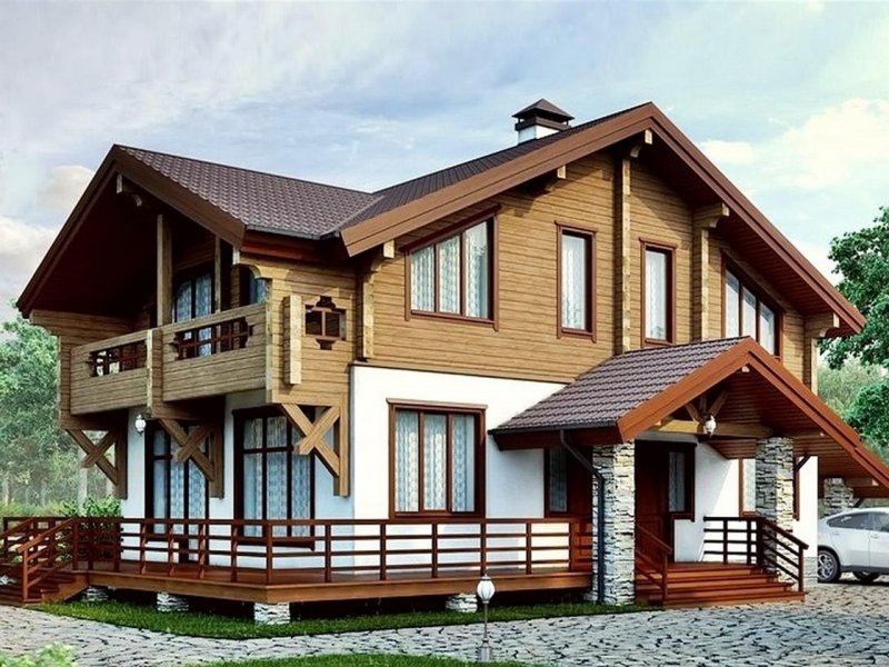Комбинированный дом красный низ