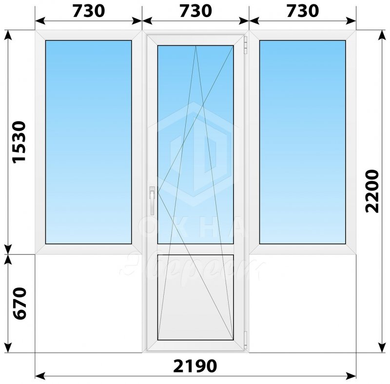 Пластиковый т-образный балконный блок 2190x2200 Тип 2
