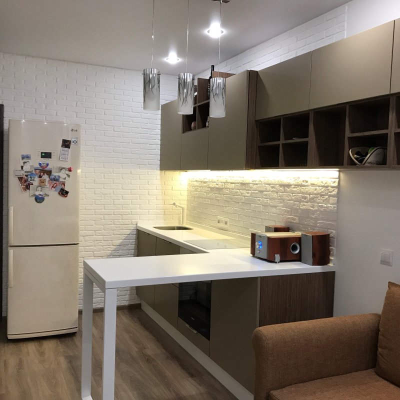 Кухня студия с барной стойкой