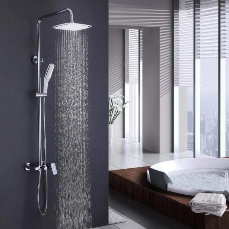 Matt Black Thermostatic Bathroom Shower Faucet Brass Bath 10 Showerhead Set