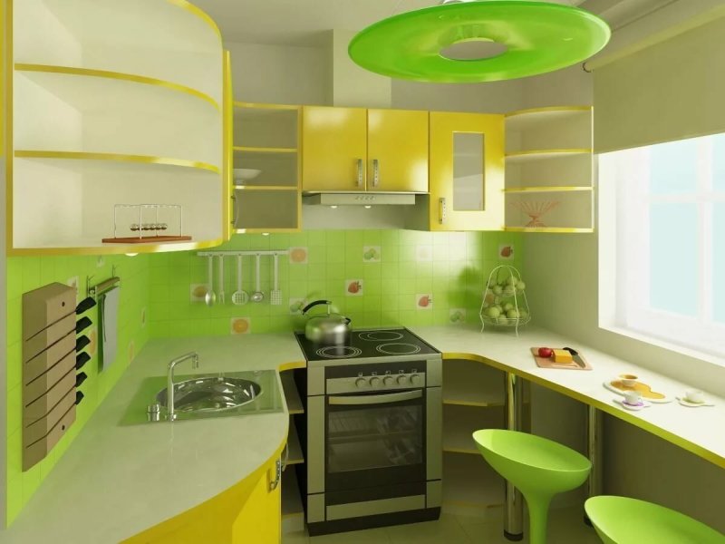 Маленькая кухня в зеленых тонах