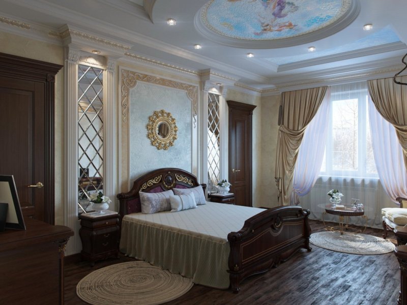 Колонны в интерьере спальни