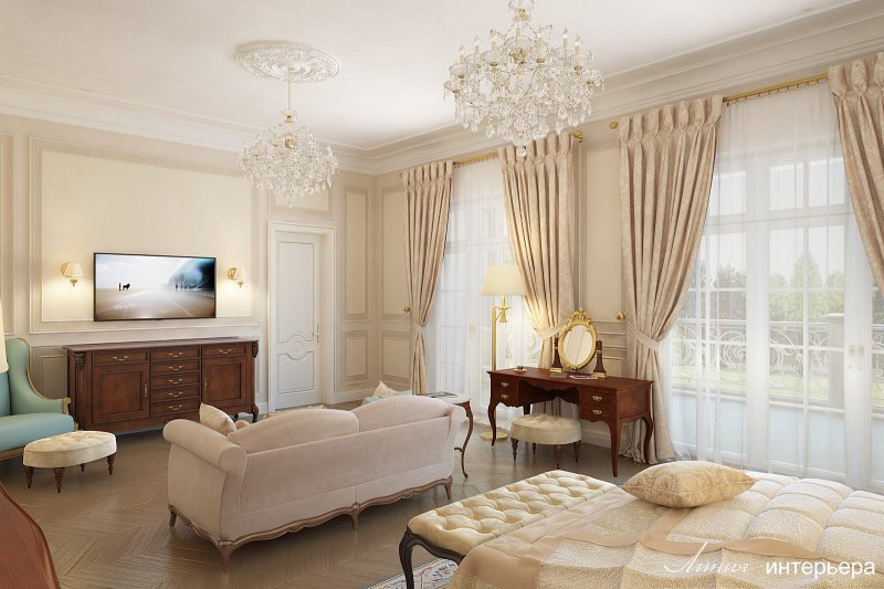 Affresco в интерьере классической спальни