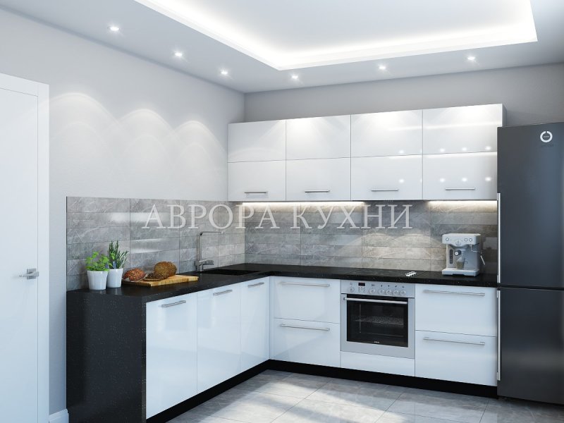 Кухни белые глянцевые угловые