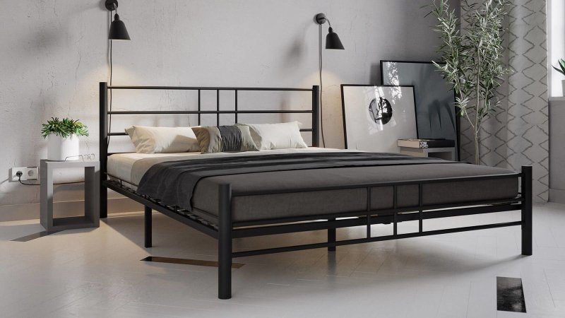 Кровать черная металлическая с рамкой Кристалл 160x200