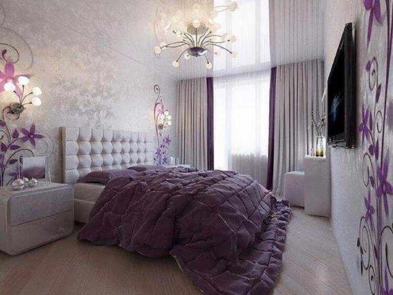 Спальня в хрущевке в сиреневых тонах