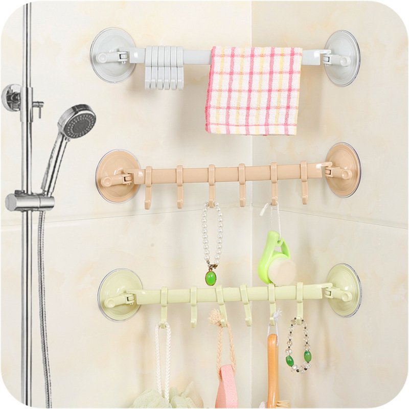 Adjustable Towel Rack Bathroom Shelf Hooks Hanger Kitchen Storage Racks Wall Hooks Organizer Suction Cup clothes Holder Bath ACC