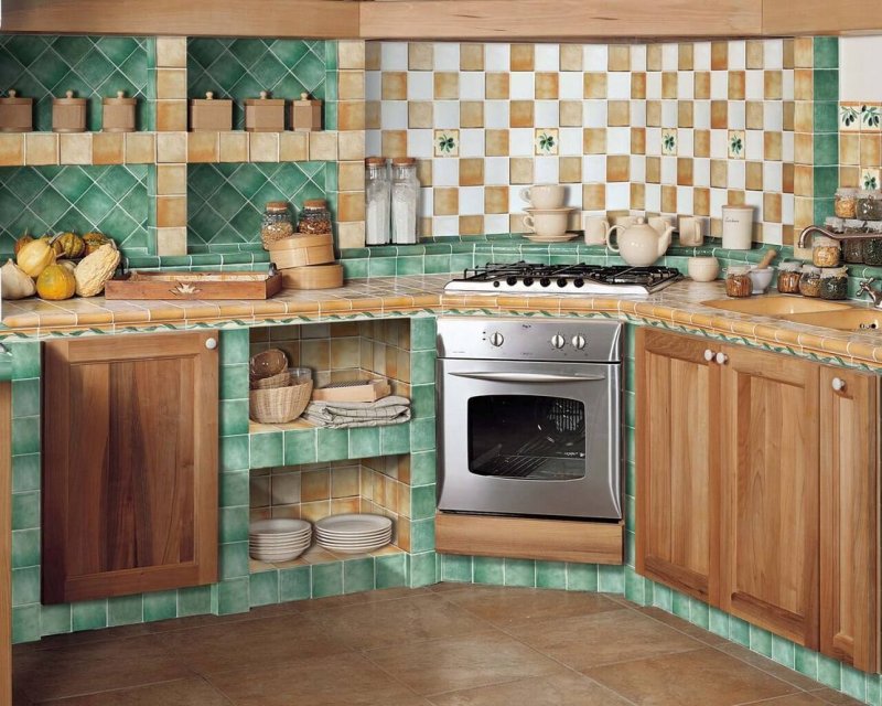 Кирпичный фартук на кухне