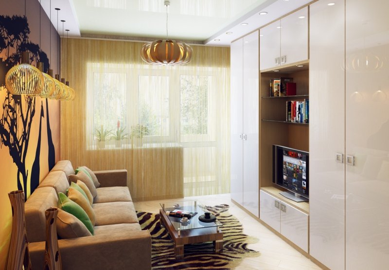 Интерьер квадратной гостиной-с 15м2