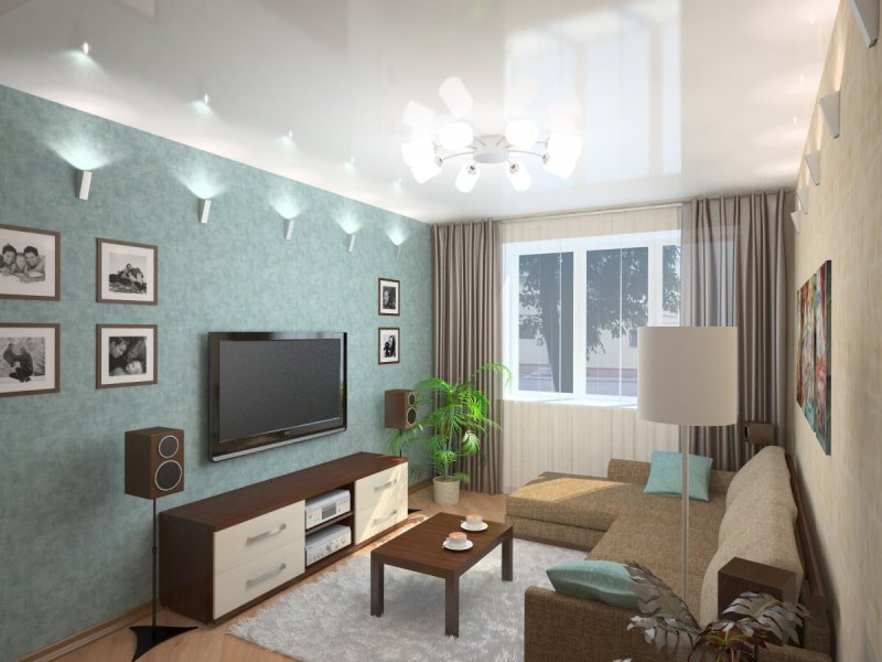 Интерьер квадратной гостиной-с 15м2