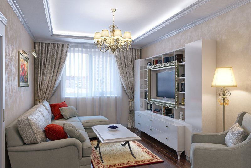 Интерьер квадратной гостиной-с 15м2