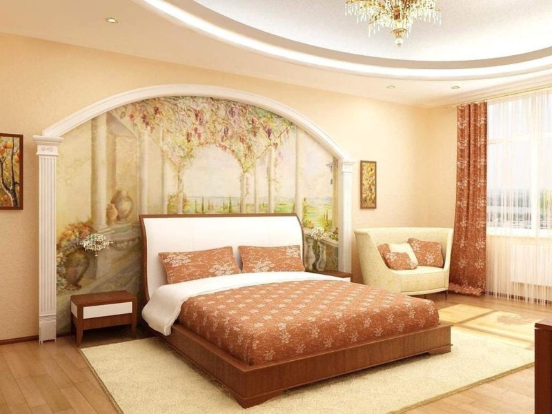 Фрески в интерьере спальни