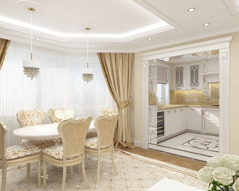 Кухня гостиная в классическом стиле