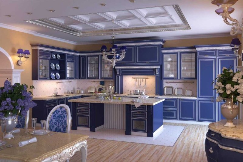 Синяя кухня в интерьере