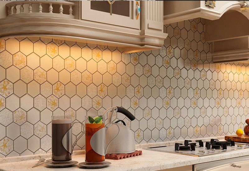 Арабески Kerama Marazzi белый фартук