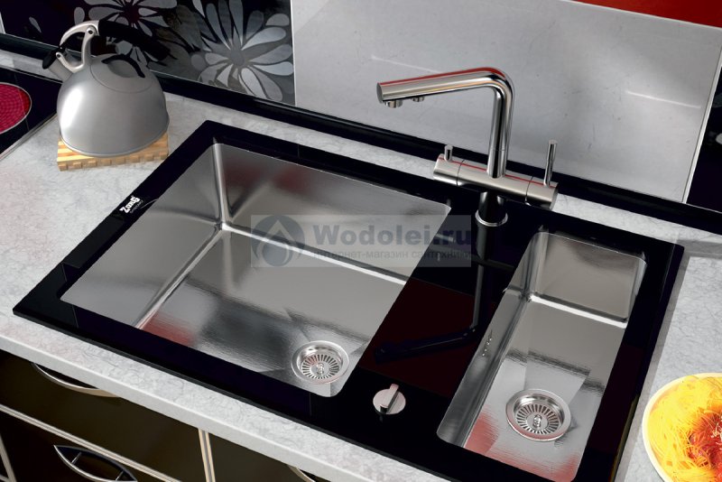 Мойка кухонная Zorg inox Glass gl-8051-2-Black черное стекло