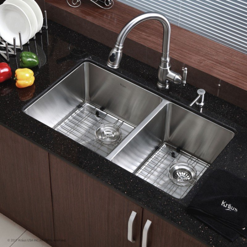 Врезная кухонная мойка Kraus khu-103-33 83.1х48.2см нержавеющая сталь