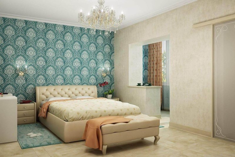 Комбинированные стены в спальне