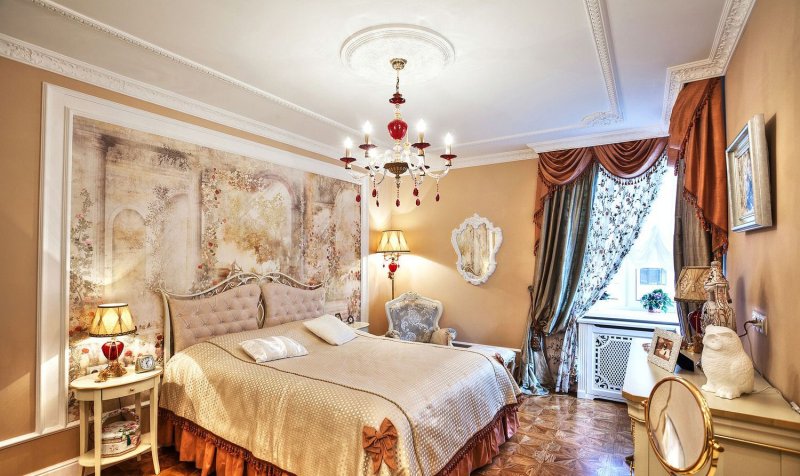 Affresco в интерьере классической спальни