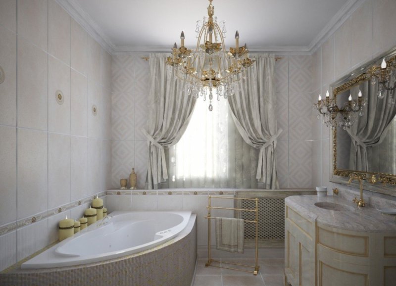 Ванная с окном в классическом стиле