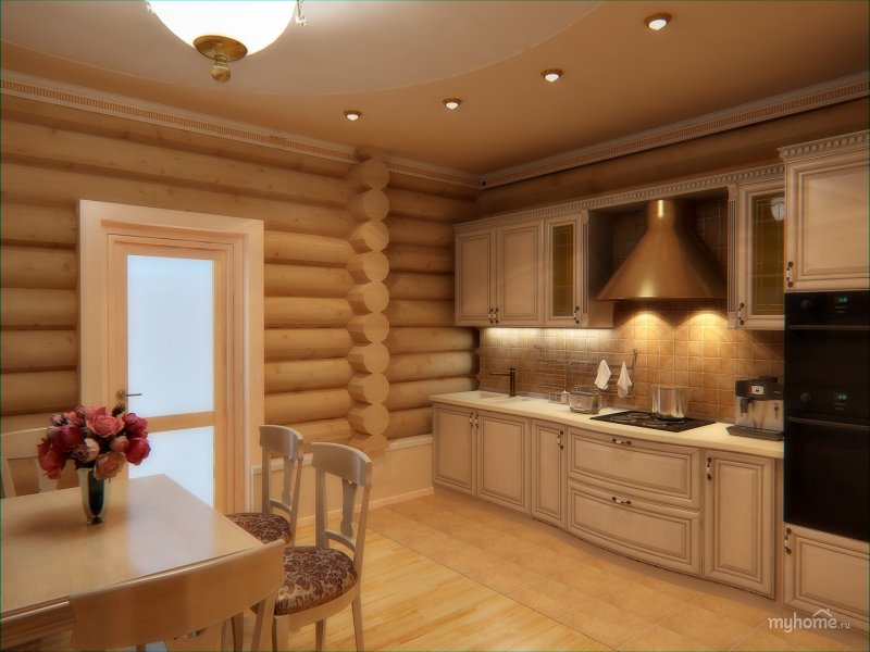 Фартук для кухни в доме из бревна