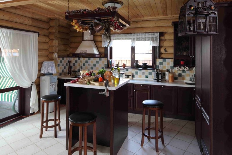 Кухня в доме из бревна (57 фото)