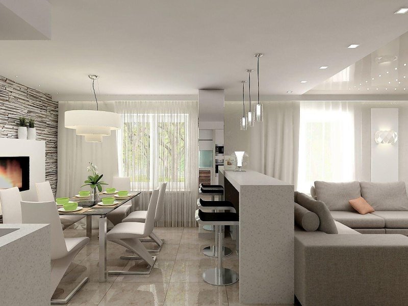 Интерьер студия кухня гостиная 30м2