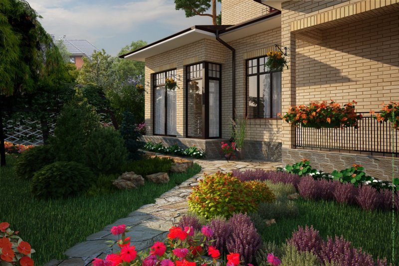 Ландшафт патио с рокарием