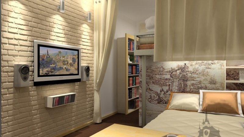 Декоративный камень в интерьере спальни