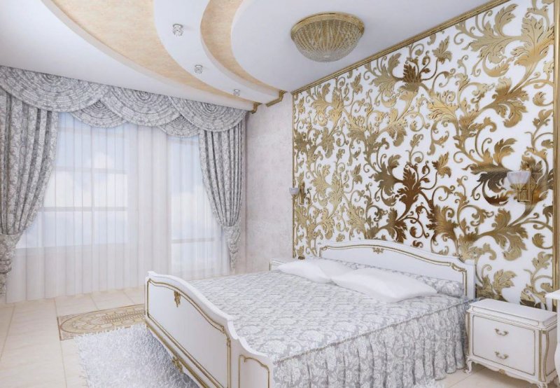 Спальня в бело золотых тонах