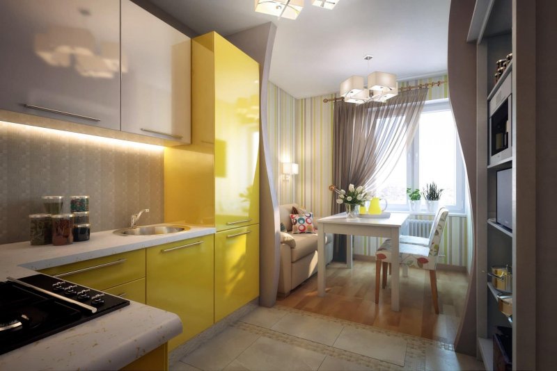 Прямоугольная кухня 12 кв м