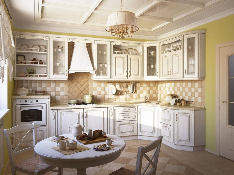 Кухни классика светлые с патиной серебро