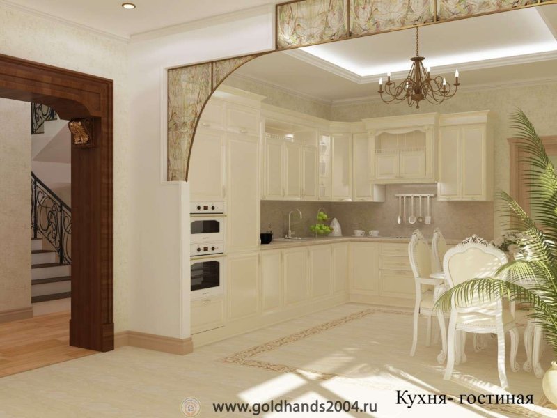 Кухня с аркой в гостиную