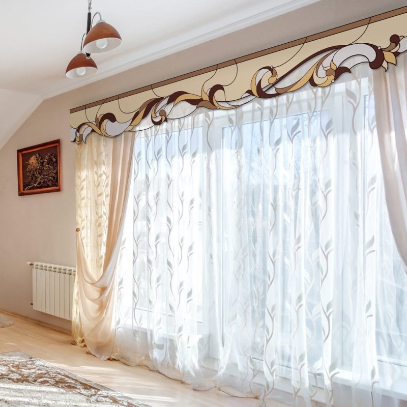 Тюль поверх штор для зала
