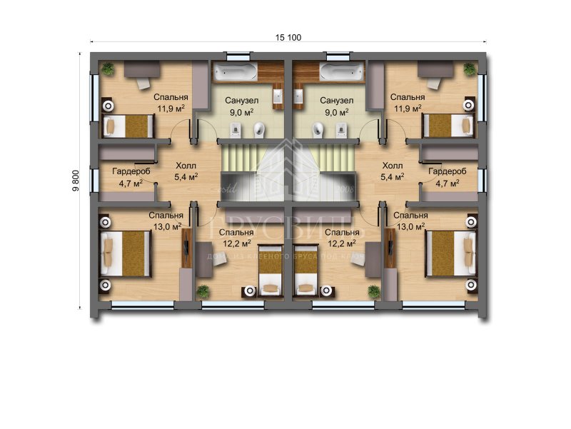 Планировка дуплекс 160 м2