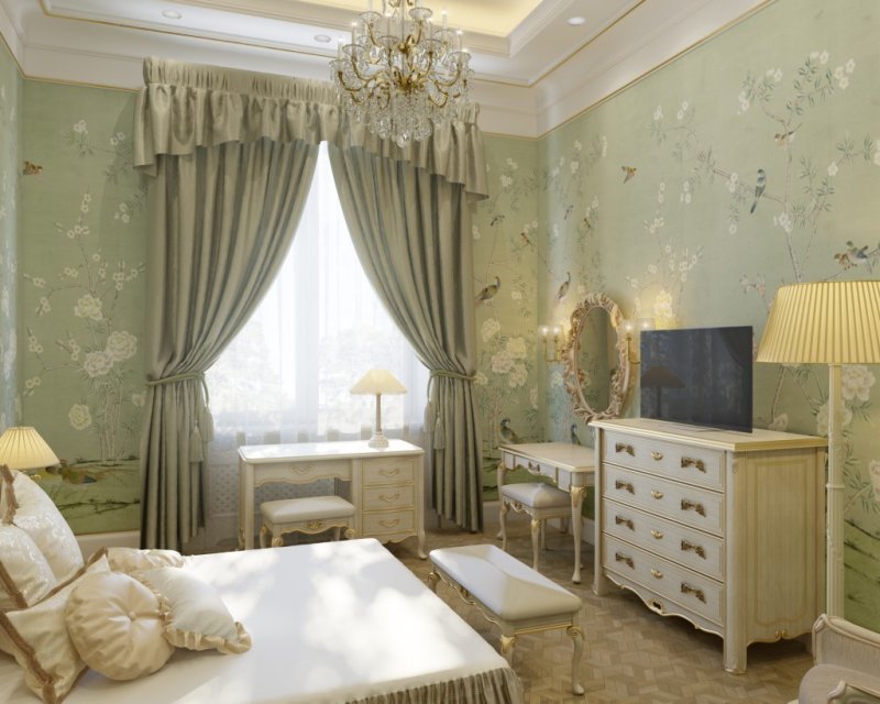 Классические шторы в спальню