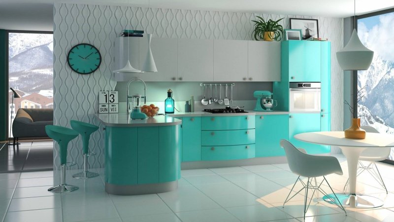 Бирюзовая кухня в интерьере