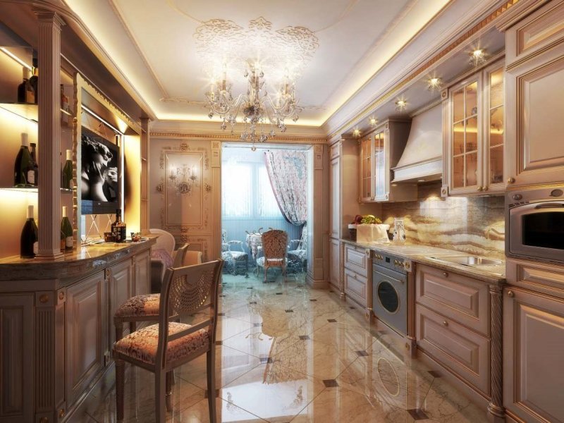 Потолок кухни в классическом стиле