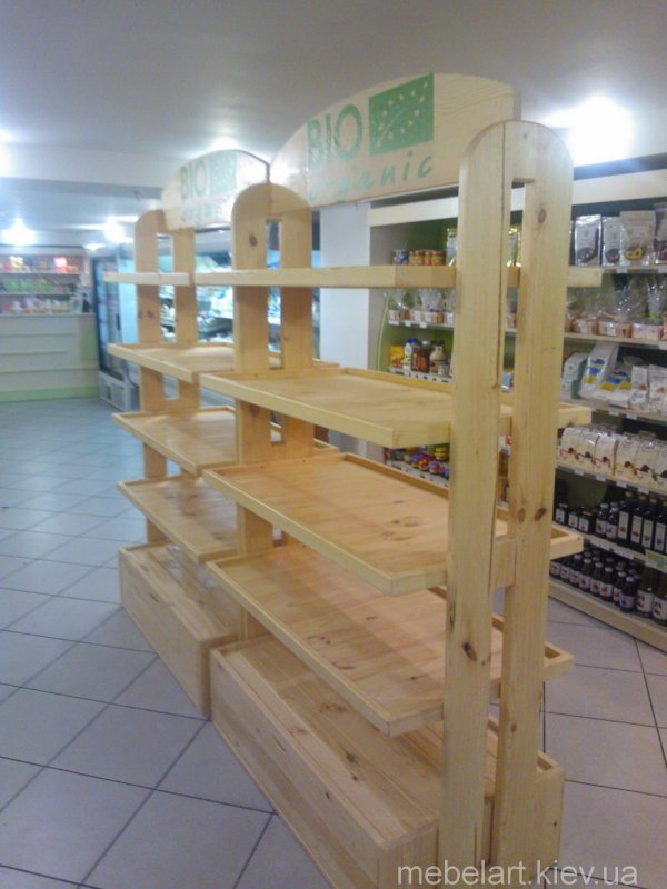 Деревянный стеллаж для продуктовых магазинов