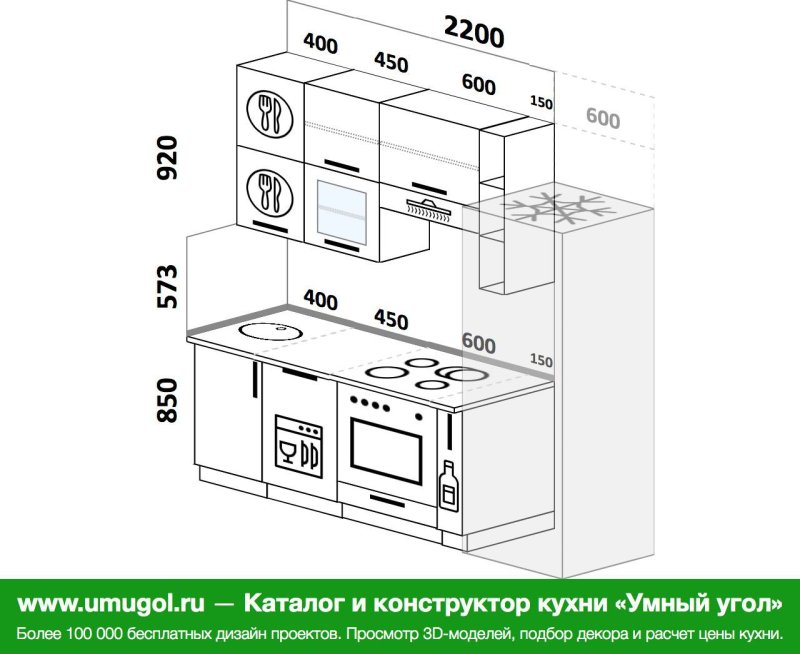 Проект прямой кухни с посудомойкой