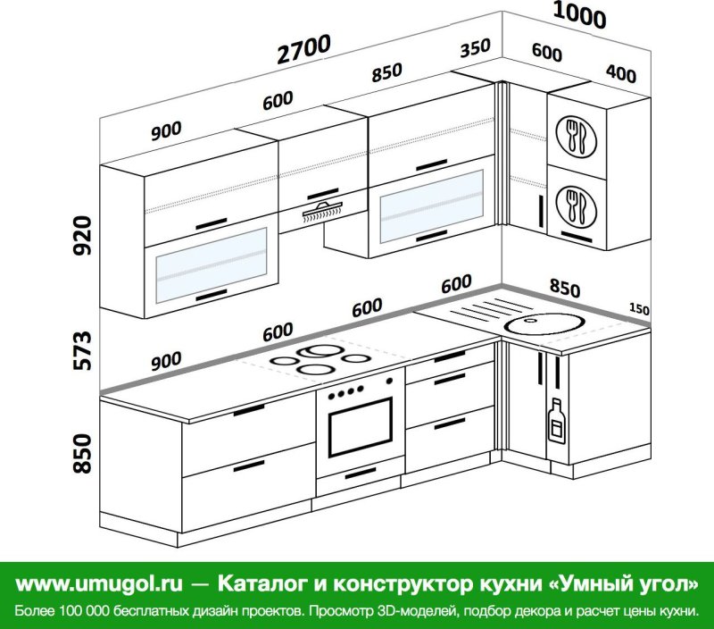 Проект прямой кухни с размерами