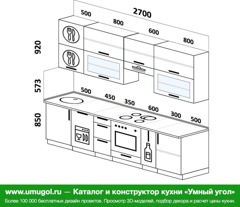Планировка кухонного гарнитура прямого
