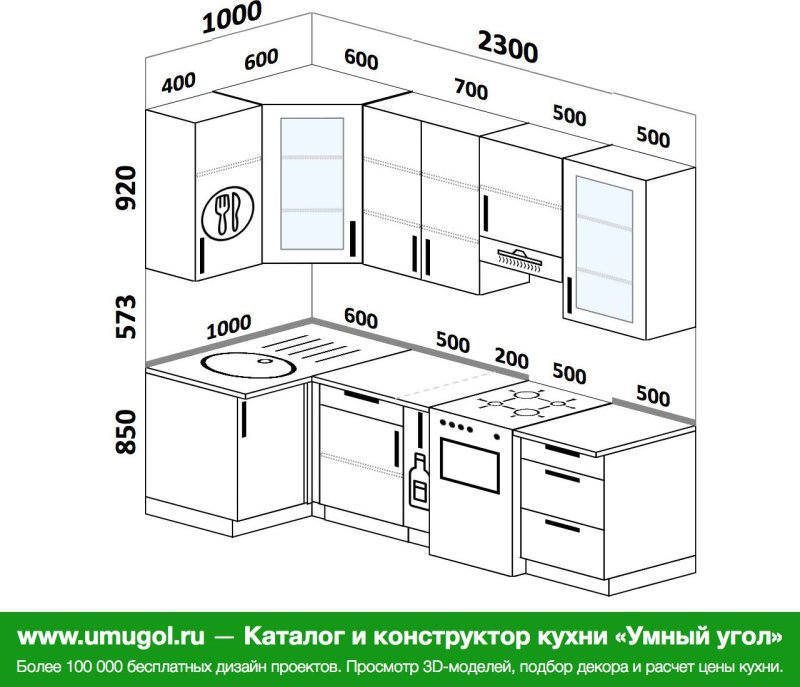 Чертежи угловой кухни 1.5×2.5