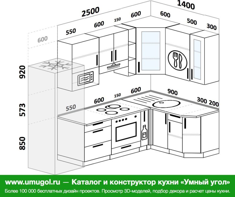 Угловая кухня Размеры
